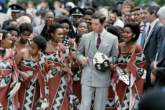 Prins Charles tijdens een bezoek aan Swaziland in 1987.