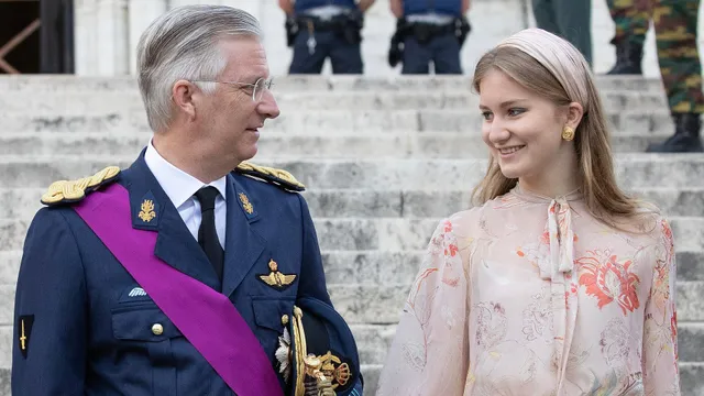 (FromL) Queen Mathilde of Belgium, King Philippe - Filip of Belgium and Crown Princess Elisabeth look on after the Te Deum mass at the Saint Michael and Saint Gudula Cathedral in Brussels, on July 21, 2020.
BENOIT DOPPAGNE / BELGA / AFP.