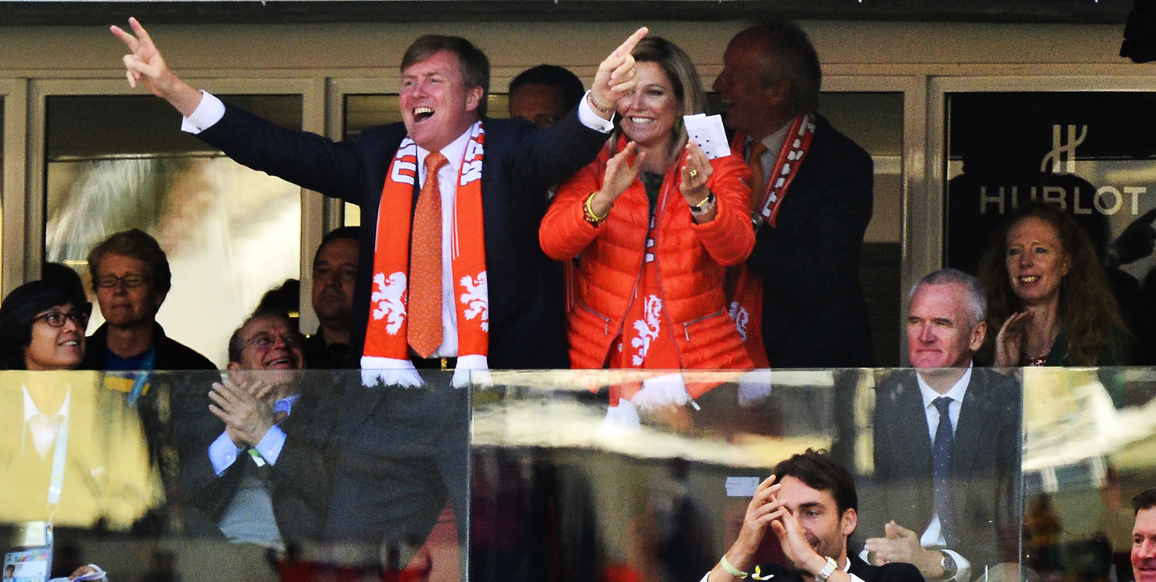 De koning juichte mee tijdens de wedstrijd (2014).